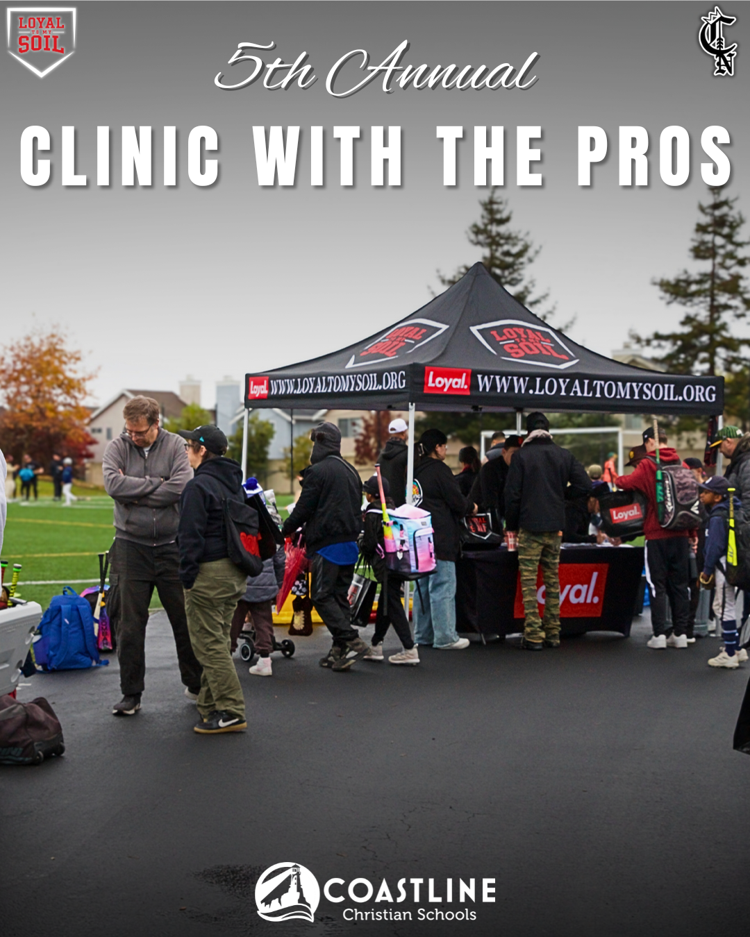 5th Annual Clinic with the Pros, Image of parents and kids at a booth.